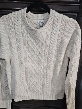 J. Crew Ivory Cable Knit Crewneck Sweater